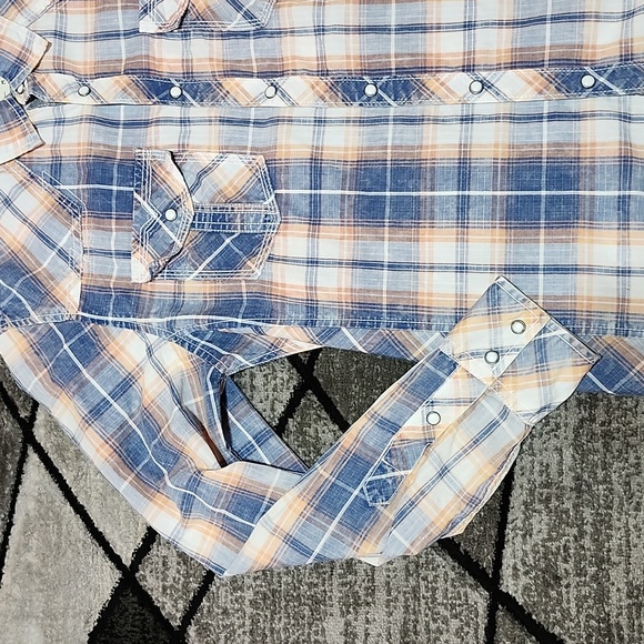 BKE VINTAGE 1967 ATHLETIC FIT PLAID ACID-WASH PEARL SNAP-BUTTON LONG-SLEEVED SHI - Picture 4 of 13